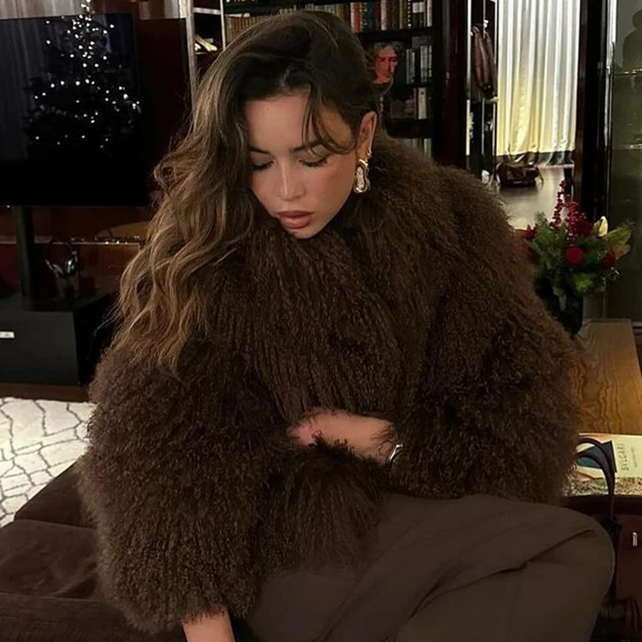 Ladies Sheep skin Jackets Real Mongolian Lamb Fur Coat Luxury Women\'s Fleece Jacket 2024 Winter New Short Natural Fur Coat