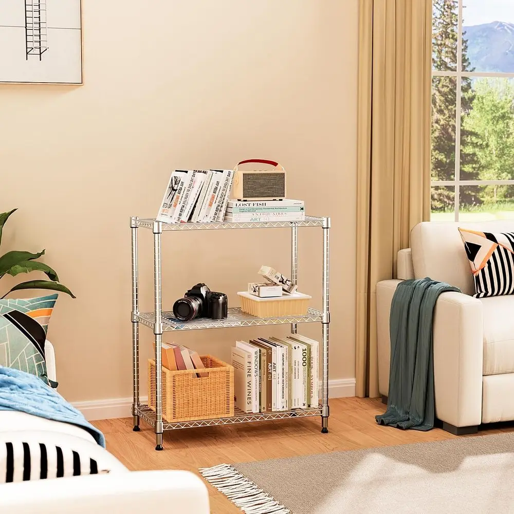 Estante de arame metálico de 3 camadas - cromada, 13,8 P x 29,5 L x 35,5 H, para lavanderia, cozinha, despensa e armazenamento