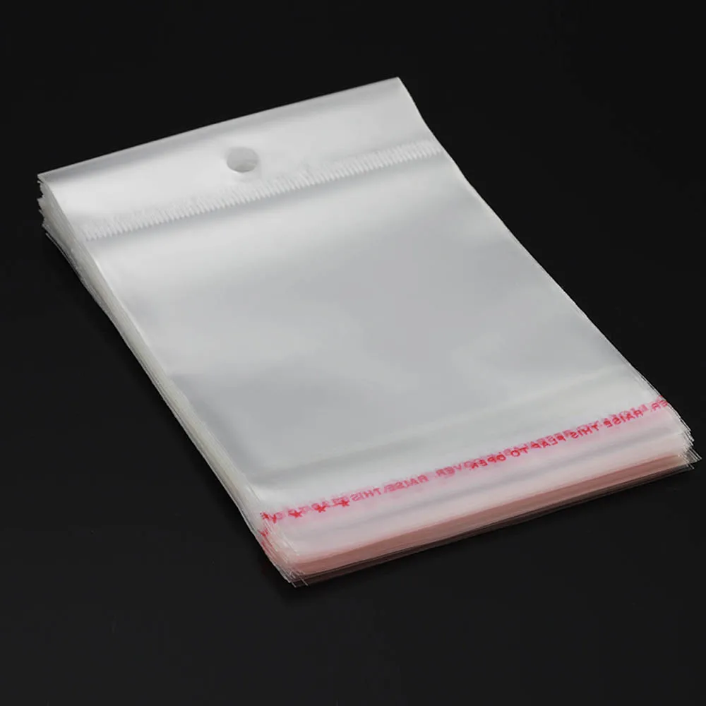 50-200pcs Transparent Self Adhesive Bags OPP Plastic Storage Seal Pack Bags With Hang Hole for Retail Jewelry Packaging Pouches