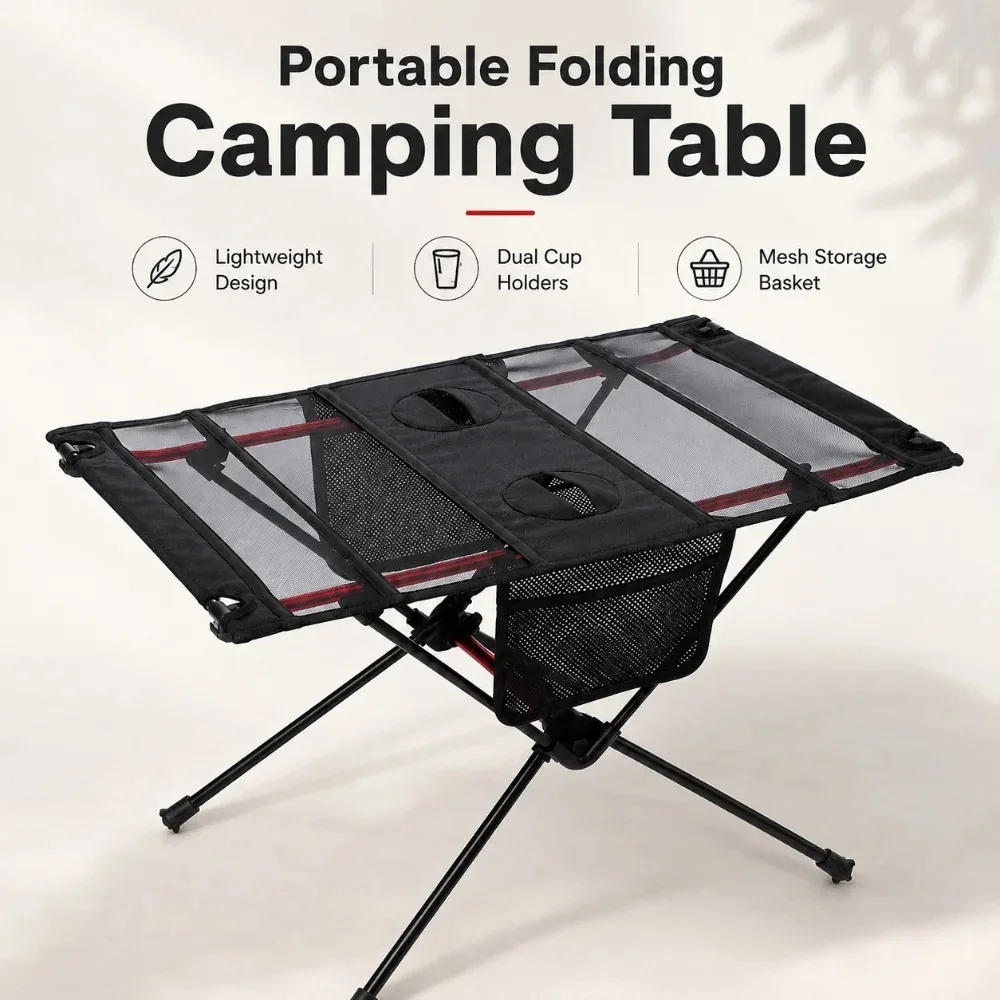 Ultra-light Folding Table Outdoor Camping Camping Car Portable Barbecue Picnic Cup Hole Mobile Phone Bag Tactical Table