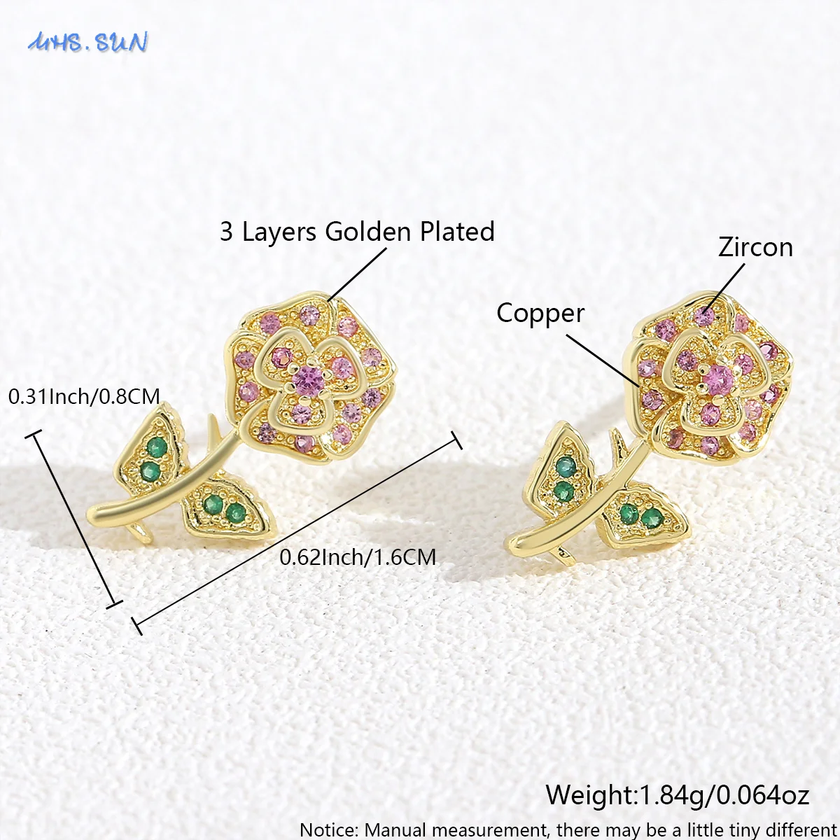 SUNSLL Spring Dragonfly Butterfly Cubic Zircon Flower Stud Earrings For Women Girls Gold Plated Daily Jewelry Gift 1Pair