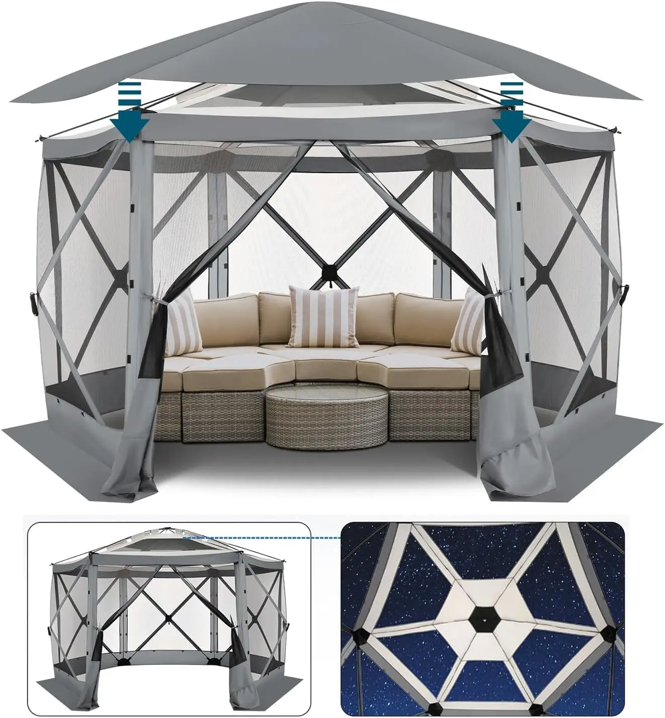 

COBlZl Pop Up Gazebo 12x12 Screen House Tent for Camping Outdoor Instant Stargazing Gazebo Canopy with Awning 2.0 Portable Hub T