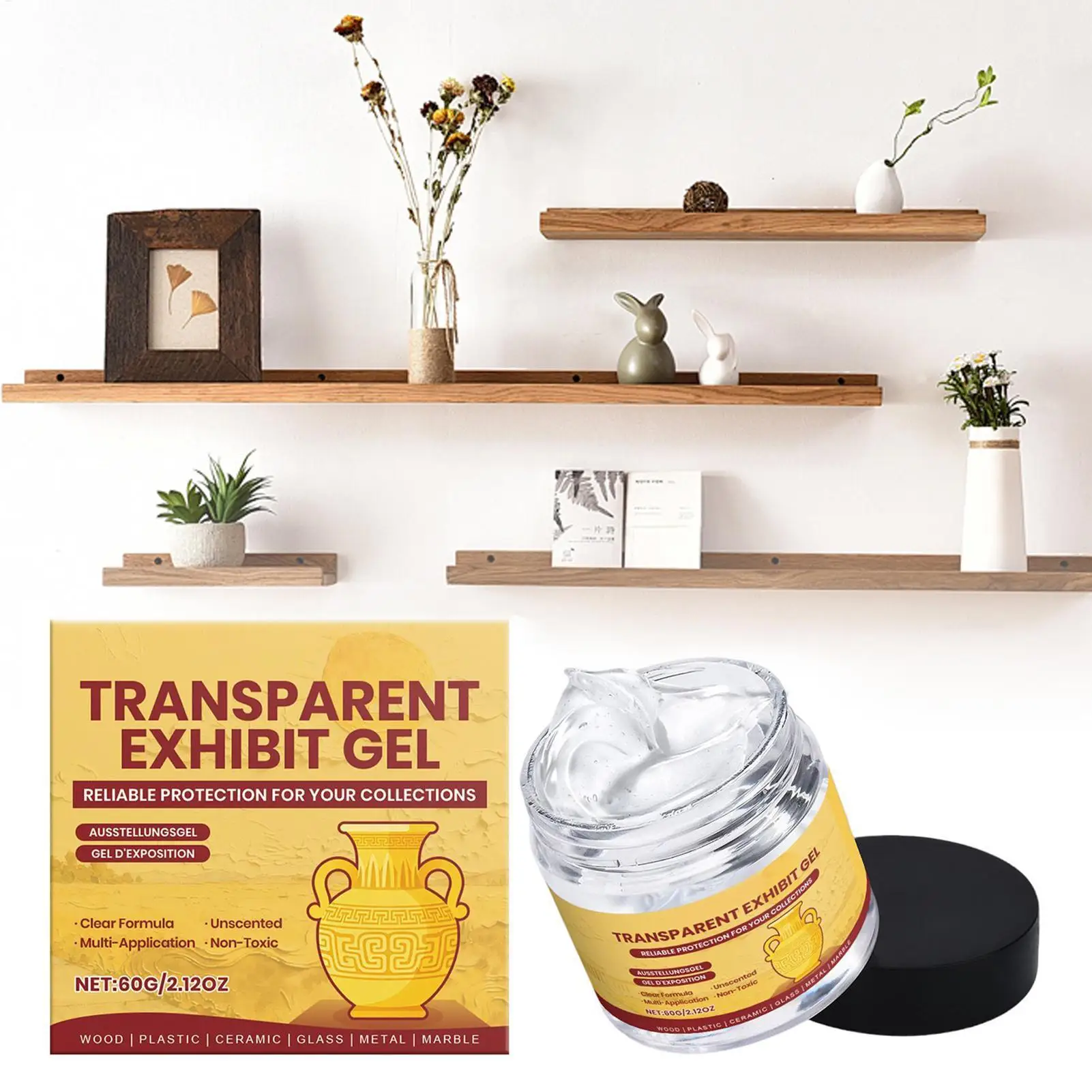 Clear Removable Exhibit Gel 60g Museum Wax Adhesive for Securing Antiques Glass Ceramics Figures & Art Decorations