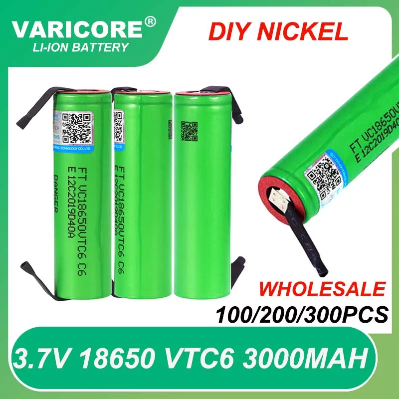 

Wholesale 3.7V VTC6 3000mAh 18650 Li-ion Rechargeable Battery VC18650VTC6 batteries + DIY Nickel Sheets Tax Free