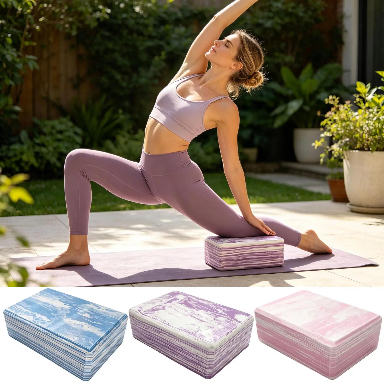 Pilates Blocks 5.9x9.1x3 Inch EVA Foam Soft Non-Slip Supportive Brick Yoga Exercise Blocks For Meditation Flexibility Training