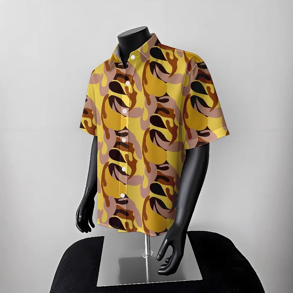 2025 Men's Vacation Casual Shirt American Style Yellow Shirts Summer Classic Trendy Short Sleeved Loose Graphic Top Men Clothing
