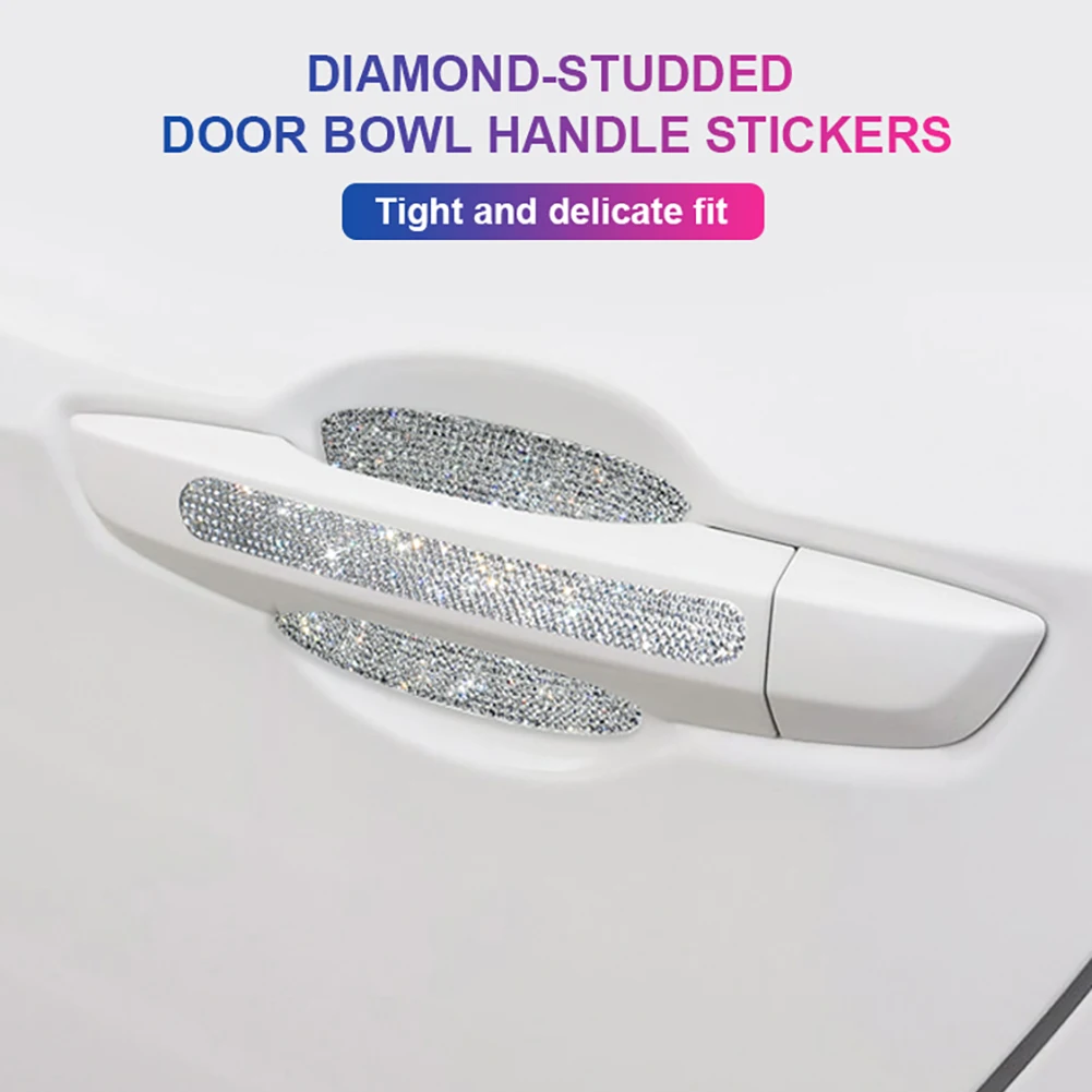 

8pcs Bling Car Door Bowl&Door Handle Protector Kit Shiny Rhinestones Scratch-Resistant Stickers Door Cup Handle Protective Film