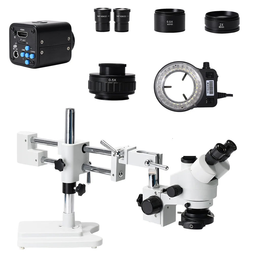 3.5-90 true three-eye microscope double arm universal mobile phone repair magnifying glass Haiyue free shipping