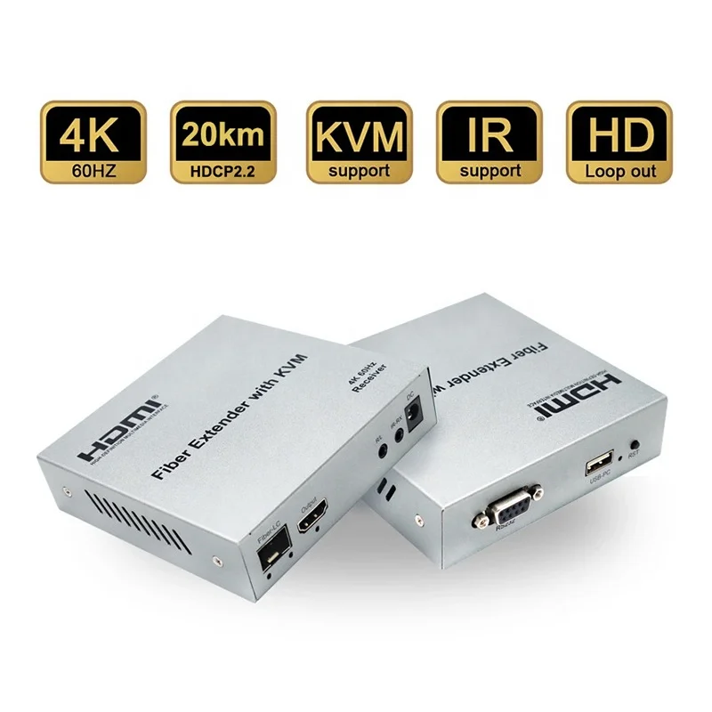 HD Video RJ45 HDMI RS232 IR Function KVM Fiber Optic Video 4K 60Hz 1080P HDMI Fiber Extender Over Fiber IP 20KM With KVM