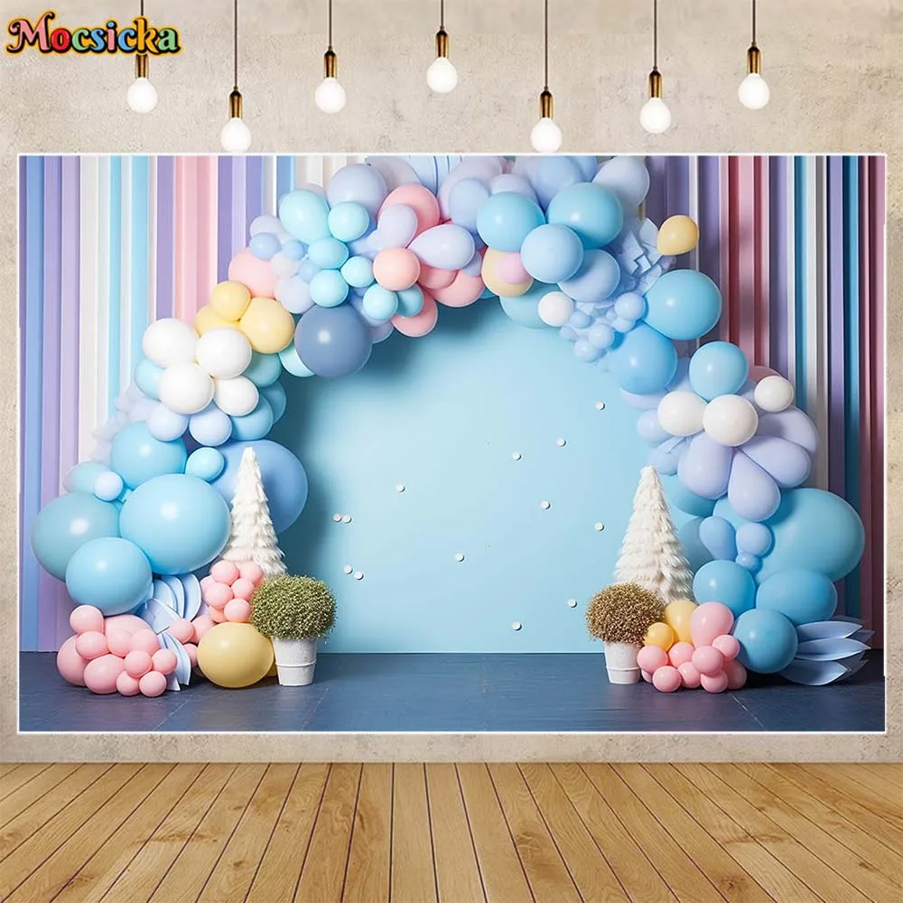 

Mocsicka Macaron Color Arch Balloon Backdrops for Photography Baby 1st Birthday Portrait Photo Background Cake Smash Shoot Props