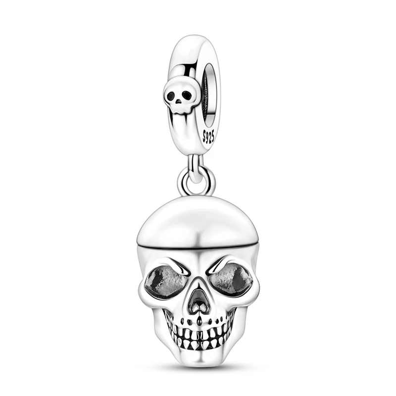 925 Sterling Silber Charms Perle CZ Zirkon Offener und Geschlossener Totenkopf-Anhänger DIY Schmuck Damengeschenk – Detail 8
