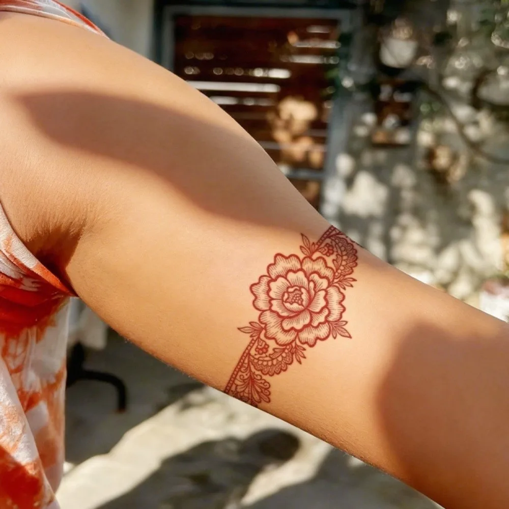 

Water Transfer Decals Armlet Henna Tattoo Stickers Fake Instant Henna Temporary Tattoo Waterproof India Mehndi Flower