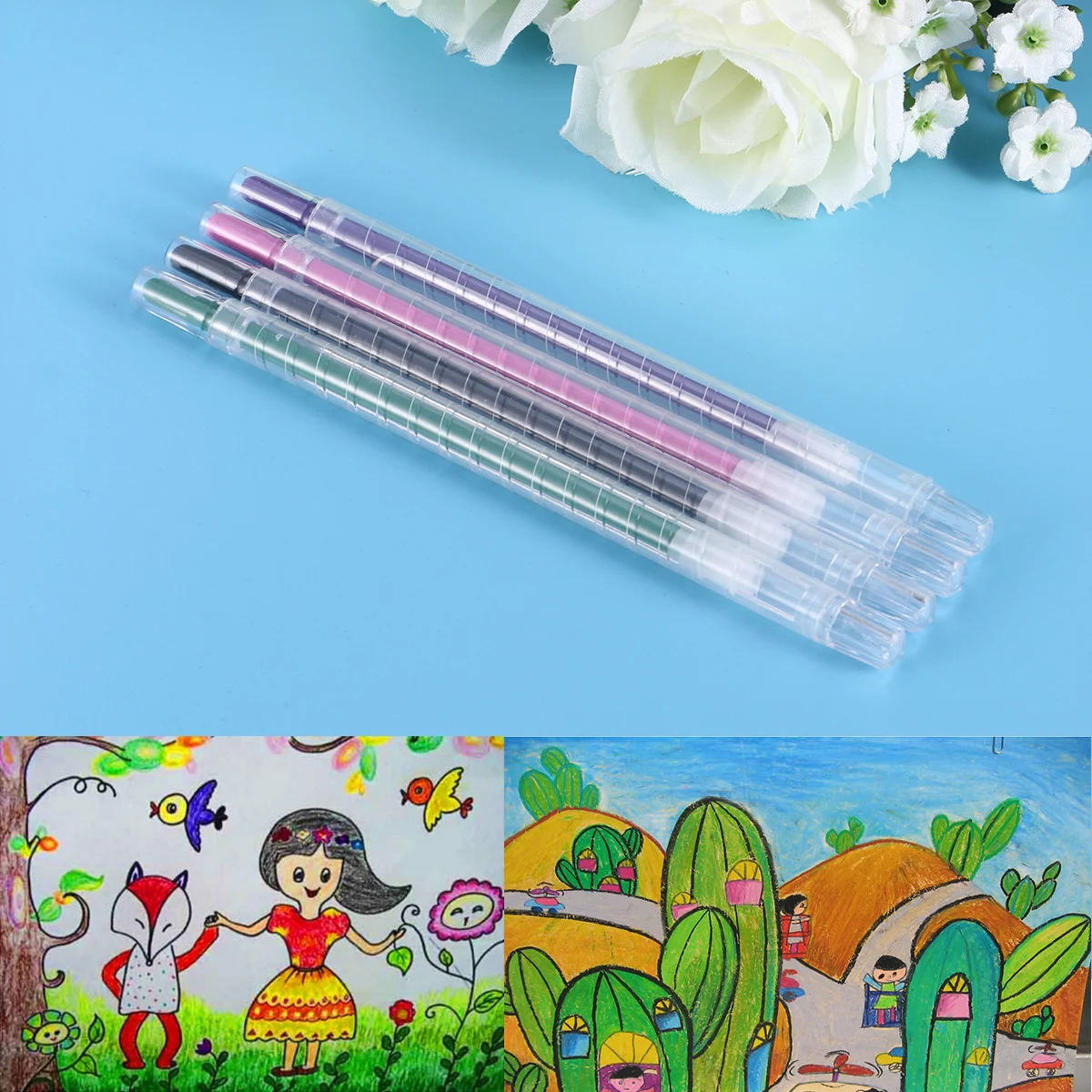 

12Pcs Rotating Crayons 12 Colors Paint Crayons Plastic Cover Break Resistant Easy Clean for Children Art Class