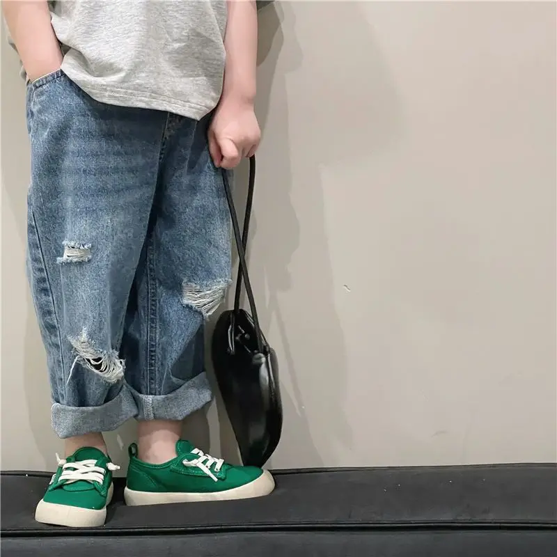 Korean Style Spring Autumn Baby Boys Girls Jeans Denim Torn Pants Loose Trousers Sweatpants Kids Clothes