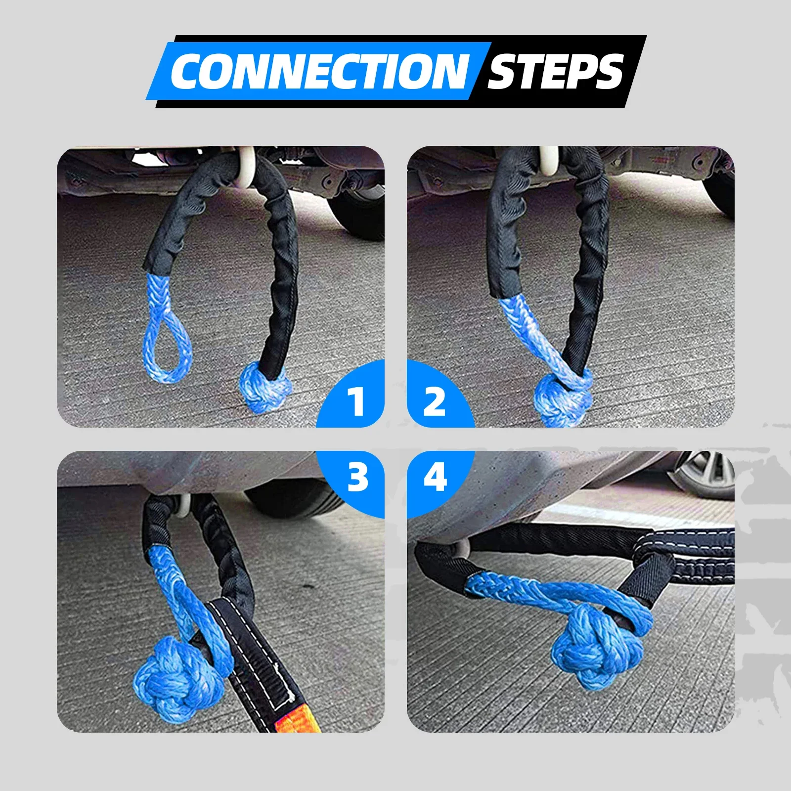 41000lbs Soft Shackle Synthetic Rope Heavy Duty Offroad 4X4 Tow Shackle Strap with Protective Sleeve for Jeep Truck SUV image 5