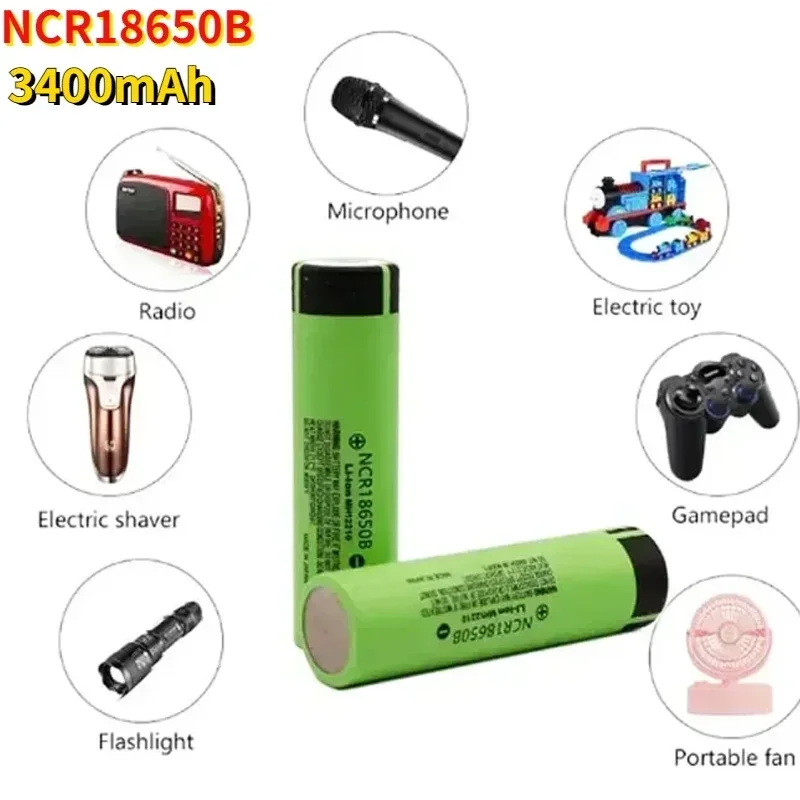 NCR18650 3400mAh 18650 Battery 3.7V 34B Ncr18650b Lithium Rechargeable Batteries for Toy Microphone Screwdriver Flashlight Cells