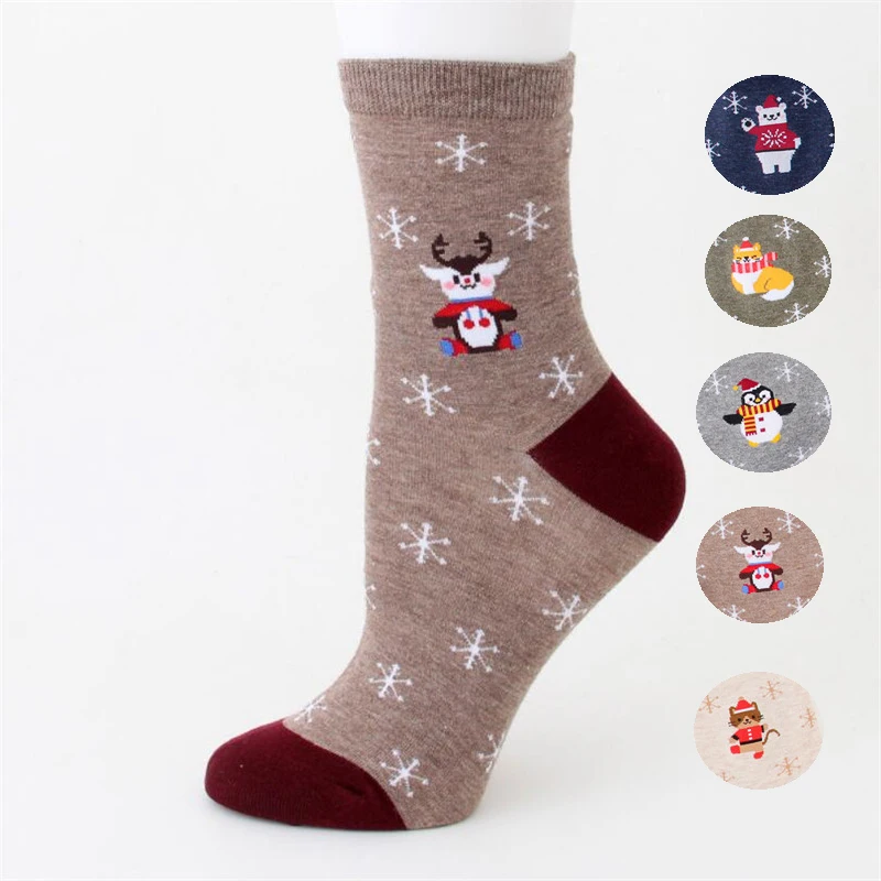 4Pairs Women Animal Cotton Socks Autumn Winter Cartoon Christmas Patterned Tube Socks Female Ladies Cute Funny Socks