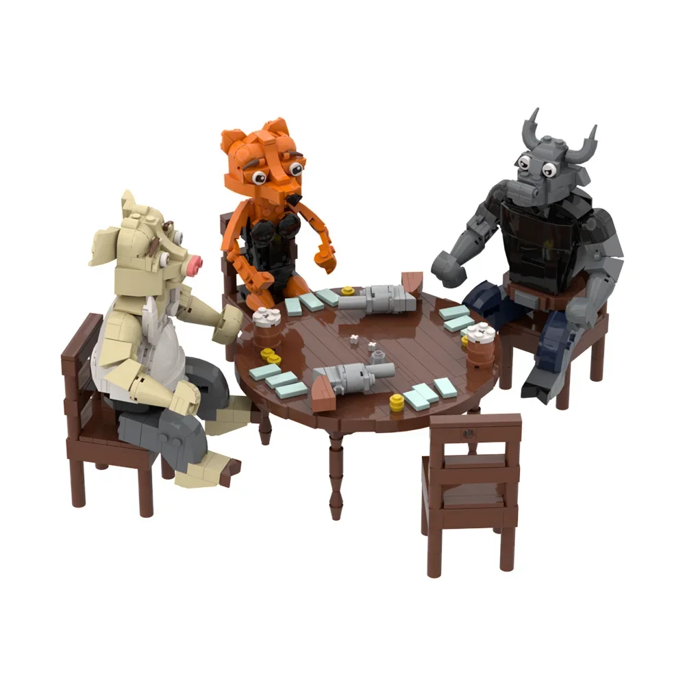 Gobricks moc mentiroso bar tijolos modelo tauren porco cabeça homem cartão revólver jogo criativo blocos de construção diy montagem brinquedos presentes
