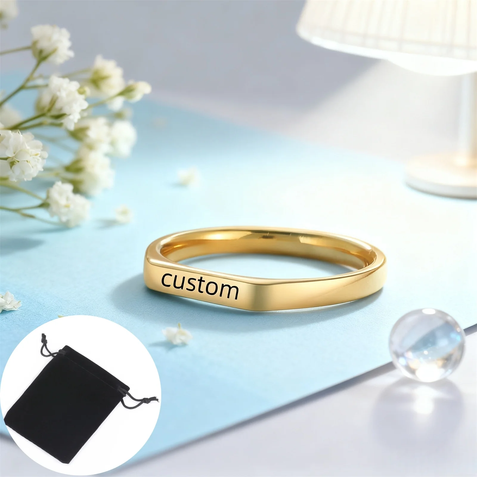 تخصيص اسم التاريخ الدائري الفولاذ المقاوم للصدأ خاتم مسطح بسيط شخصية مخصصة اسم زوجين خاتم عاشق هدية