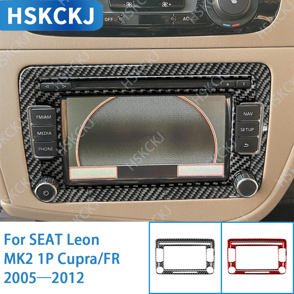 

For SEAT Leon MK2 1P Cupra FR 2005—2012 3K Carbon Fiber+ Resin Sticker /Center Console Navigation Frame Panel / 3mm Anti-Scratch