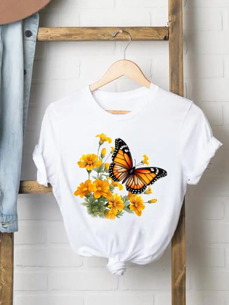 Camisetas femininas com estampa gráfica manga curta com decote O, tops femininos, estilo de tendência do arco, roupas anos 90, roupas populares, moda casual