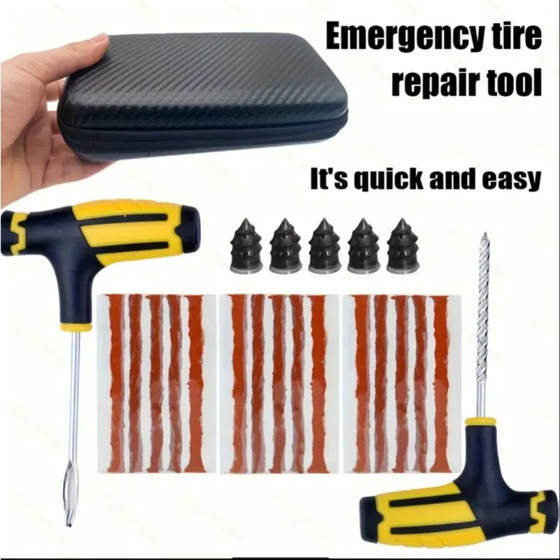 23-Piece Auto Tire Repair Kit Puncture Plug Tool Emergency Tire Repair Strip Rotary Nail Tire Repair Kit