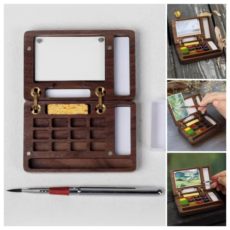 Portable Travel Watercolor Oil Painting Solid Wood Paint Box Art Students Outdoor Sketching Art Professional Colour Mixing Box