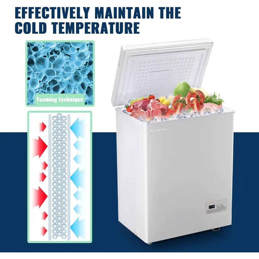 فريزر صدر مدمج مع سلتين قابلتين للإزالة، ترموستات إلكتروني بسعة 3.5 قدم مكعب تتراوح من 50 إلى -12 غطاء مفتوح #6