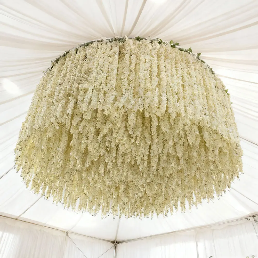Ceiling hanging roses Wisteria Mori wedding hotel lobby venue layout