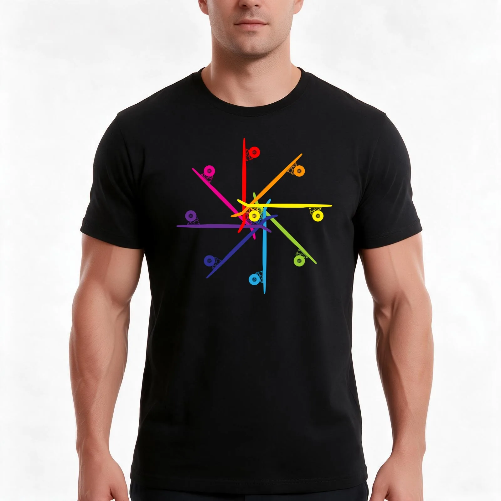 Skateboard Colour Wheel T-Shirt, Summer Casual Cotton Tee, Oversized Streetwear Tops, Vintage Graphic Print, Unisex Men Women