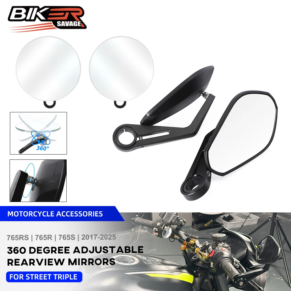 

For Street Triple 765 RS Rearview Mirror 765R 765S 2017-2025 Motorcycle Accessories 360 Degree Adjustable Side Rear View Mirror