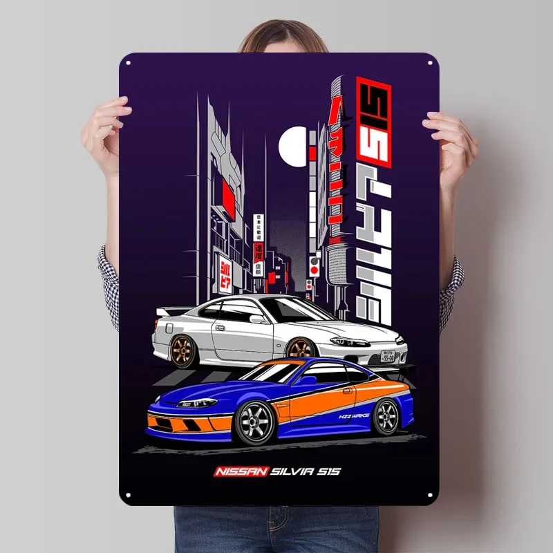 JDM نيسان سيلفيا S15 علامات معدنية سيارة المشارك لوحة معدنية خمر مخصص صفيح تسجيل ل جدار الفن الديكور عناصر ديكور المنزل #1