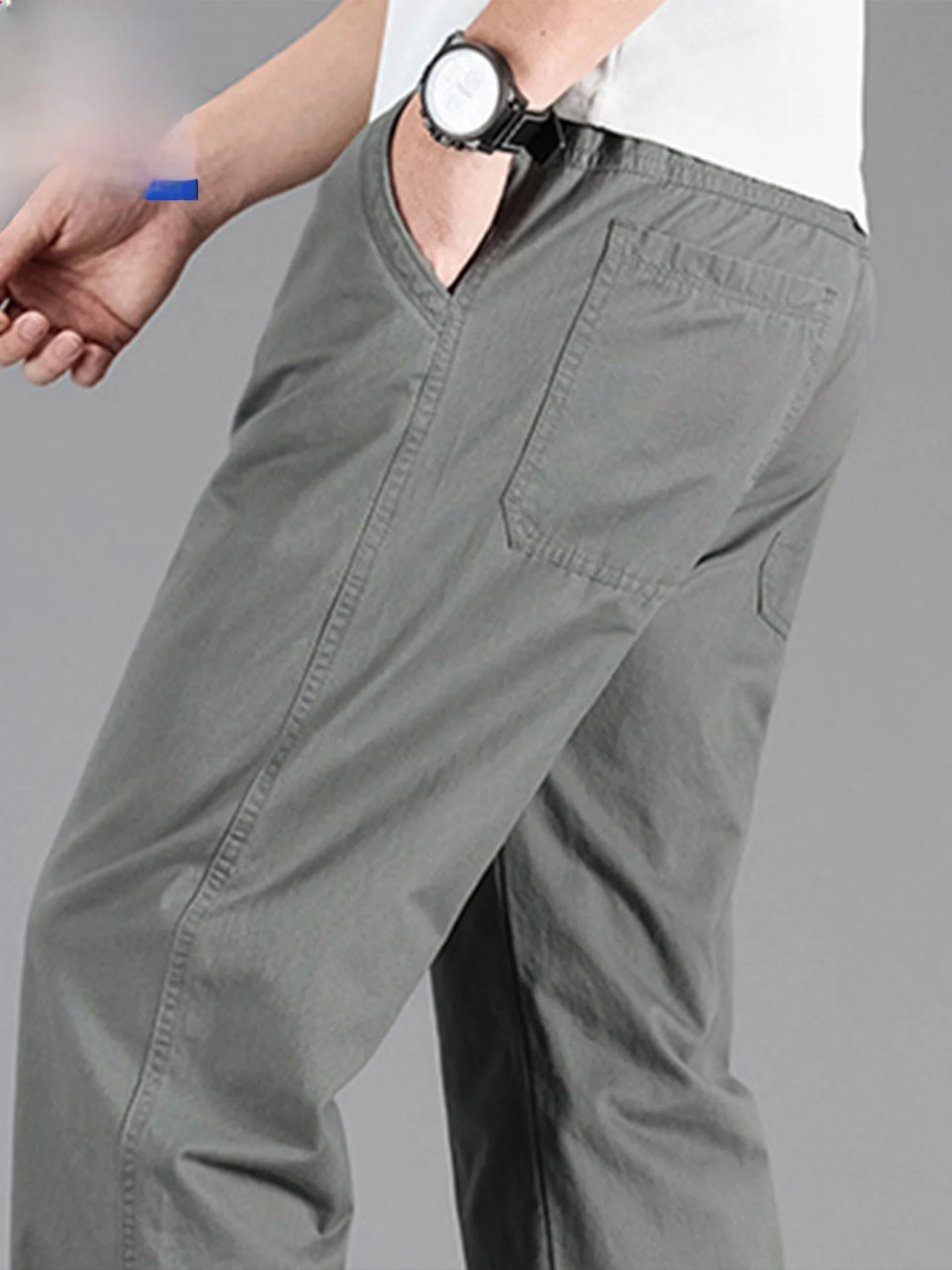 

Men's Summer Lightweight Loose Fit Pure Cotton Straight Leg Workwear Trousers Breathable Casual Pants Faionable Urban Sle