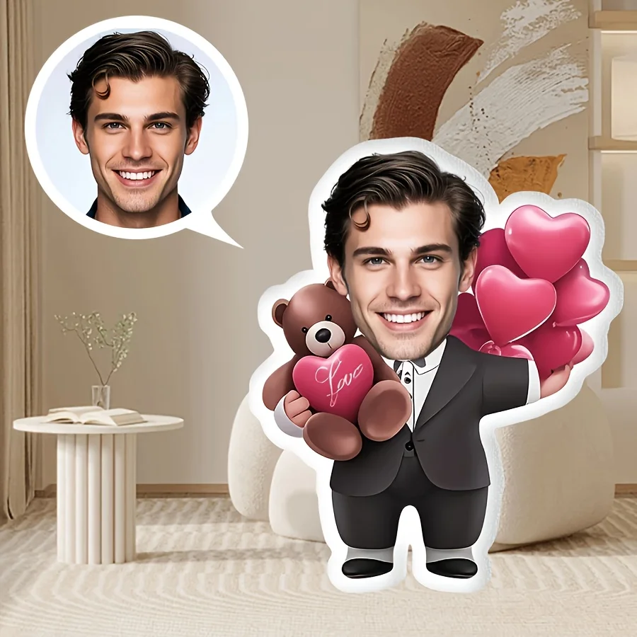 Personalized Custom Photo Teddy Bear Pillow With Your Photo For Portrait Making, Soft Polyester Filling For Birthday Anniversary