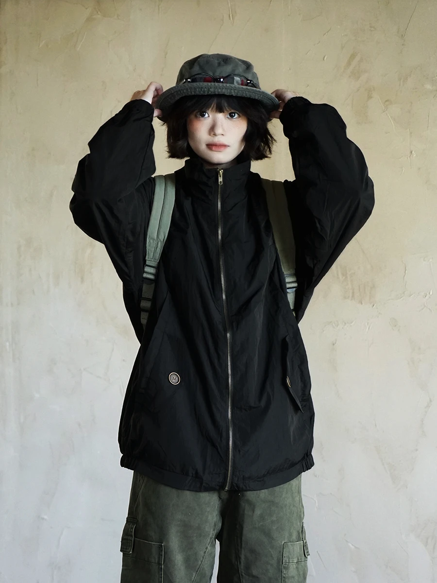 

Casual Loose ex Jaet Street Sle Polyester Long Sve Zipper Closure Fall 2024 Versatile Outerwear for Men And Women