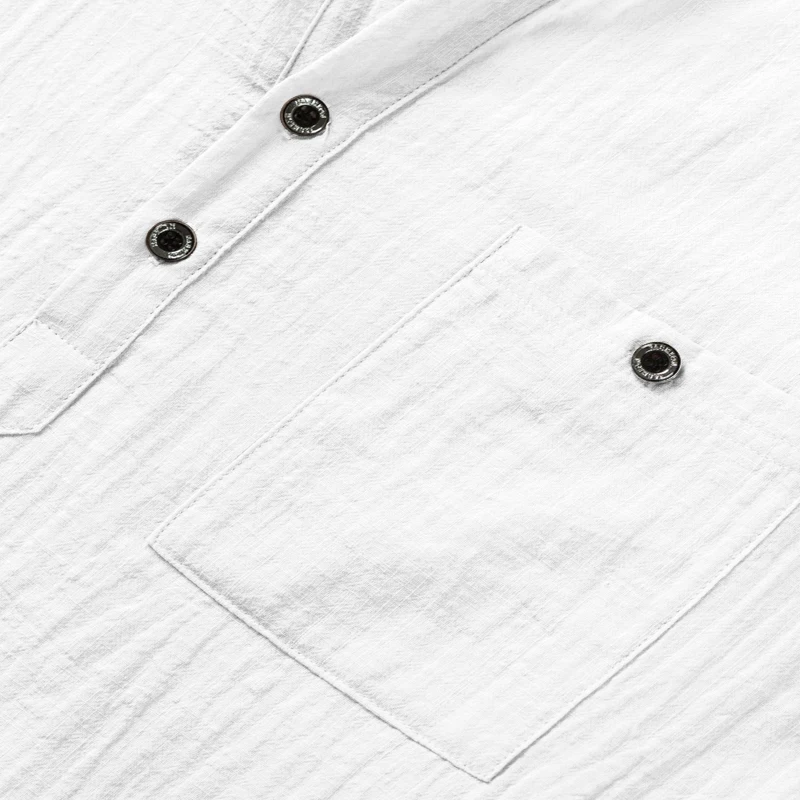 Herren-Henley-Shirt mit Stehkragen, Kurzarm, Baumwoll-Leinen-Mischung, Brusttasche, Atmungsaktiv, Sommer, Alltag, Reise, Strand, Freizeit-Oberteil – Detail 24