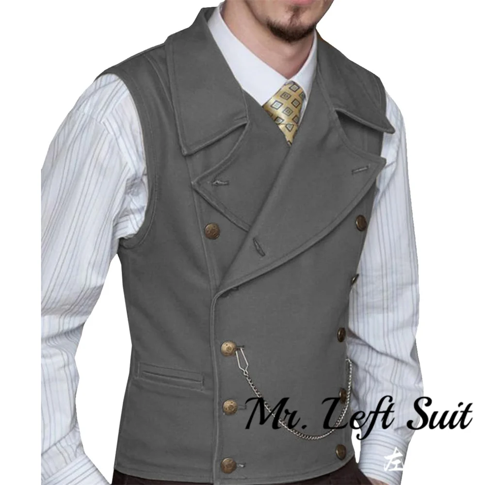 Mens Suit Suede Double Breasted Vest Classic Groomsmen Wedding Waistcoat Leather Big Lapel