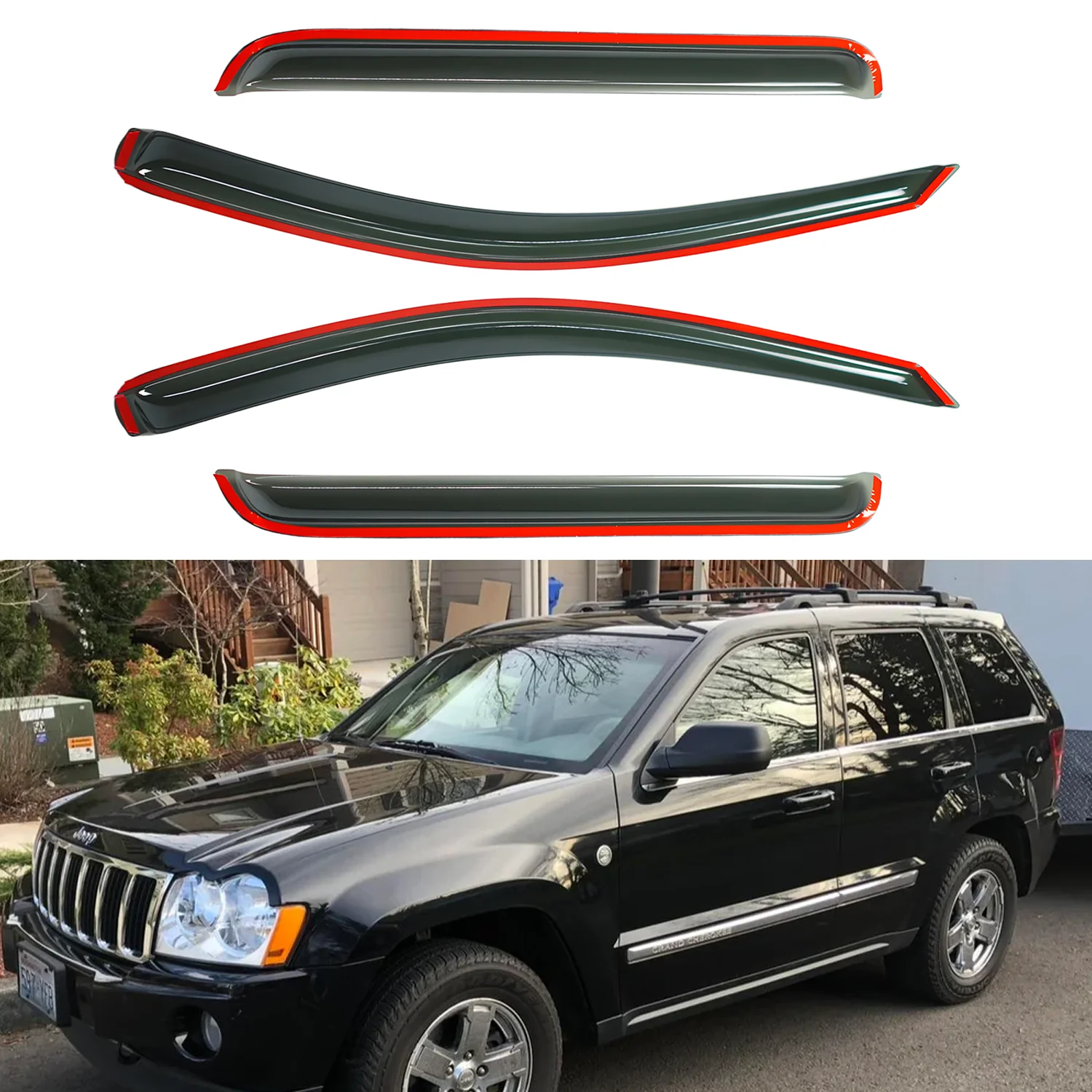 

For Jeep Grand Cherokee 4-Door 2005-2010 Wind Deflectors Tinted 4pcs Set External Rain Guards 1.5MM thickness Practical Version