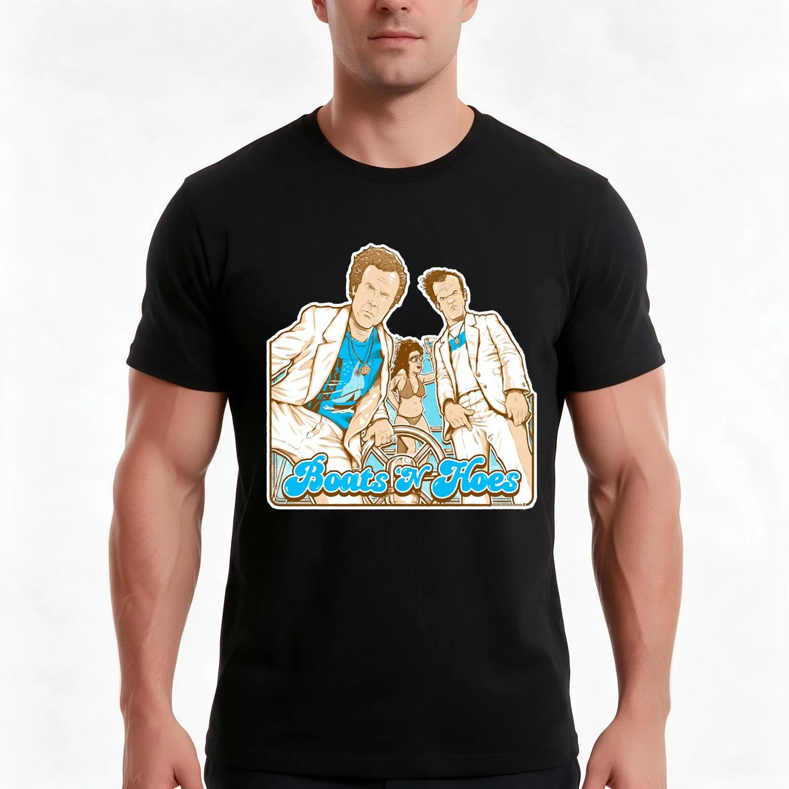 Prestige Worldwide Funny Cool Boats and Hoes Movie Quote Boats and Hoes Step Brothers T-Shirt Summer Casual Cotton Tee