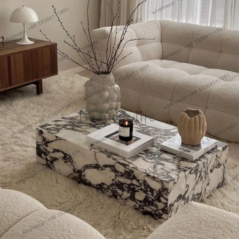 French Bulgari coffee table marble rock slab living room light luxury
