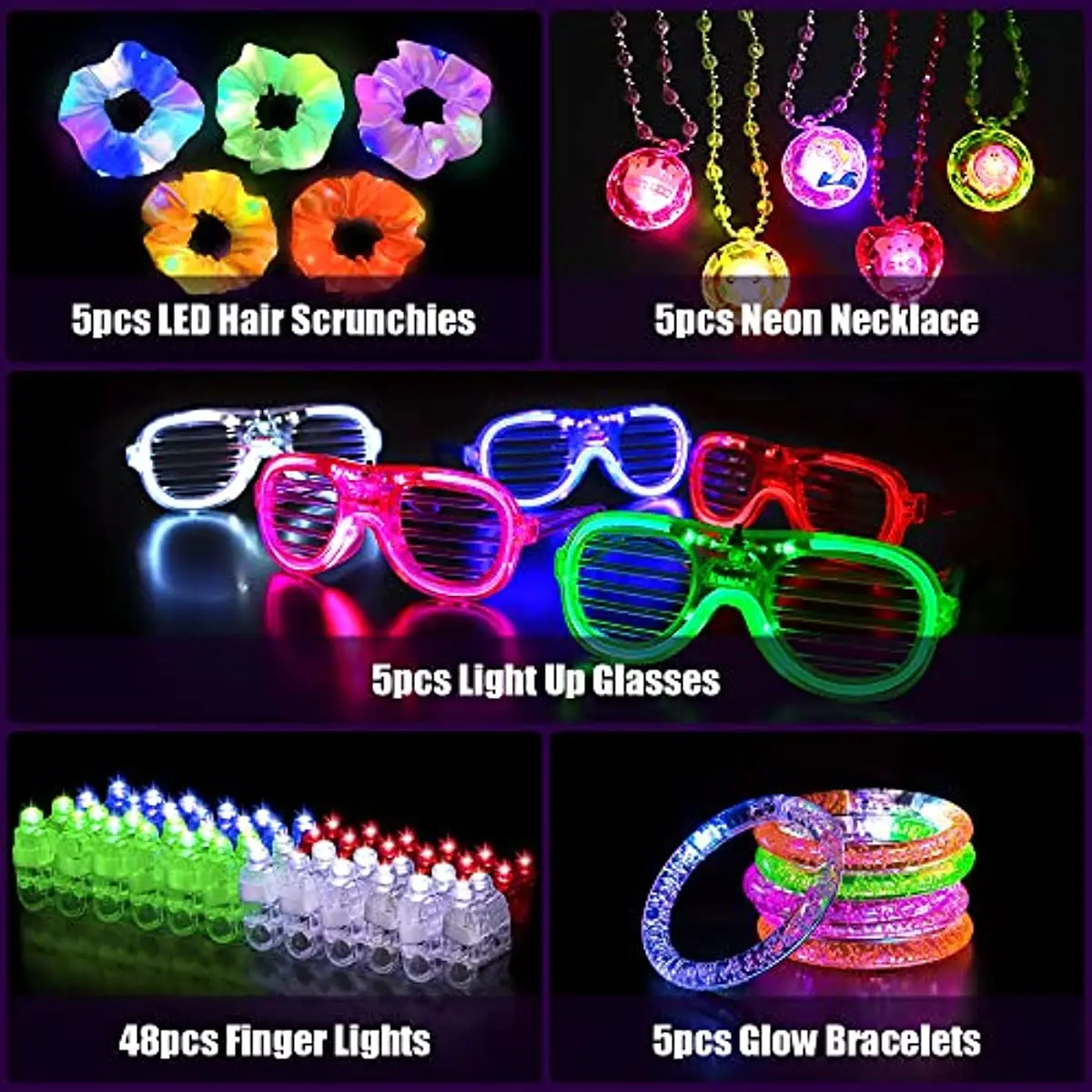 

68pcs Neon Party Supplies Glowing Necklace Finger Light Glow Bracelets Light Up Glasses Glow In The Dark Wedding Birthday Party