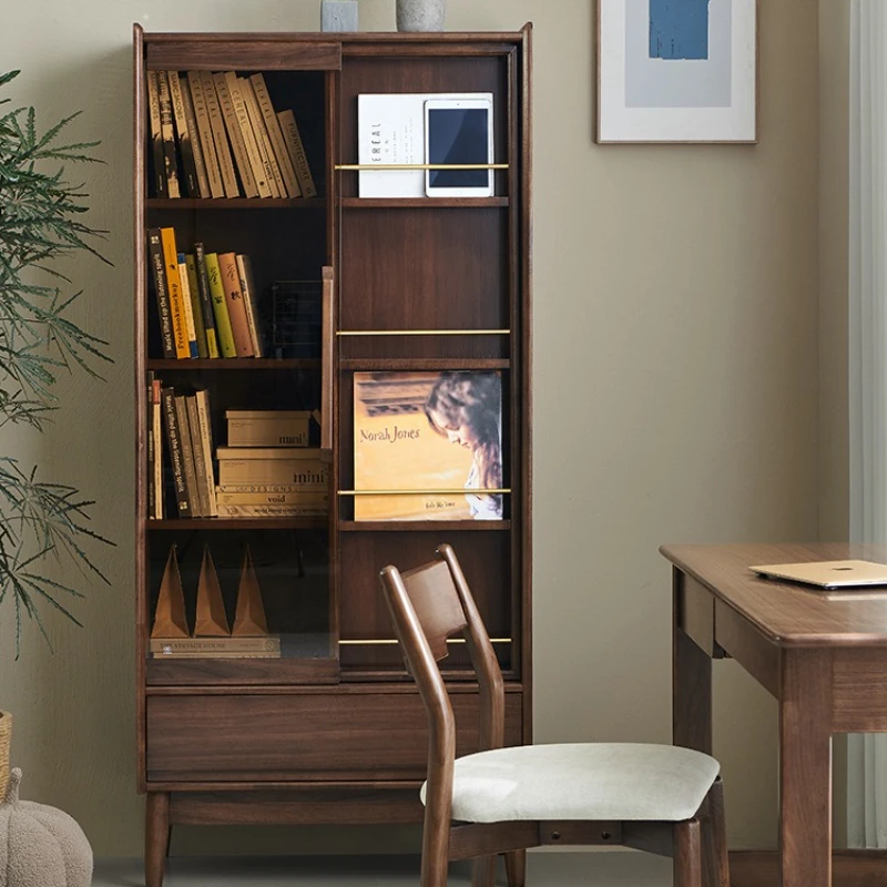 

modern simple floor-to-ceiling display cabinet, study against the wall, storage cabinet, glass sliding door bookshelf