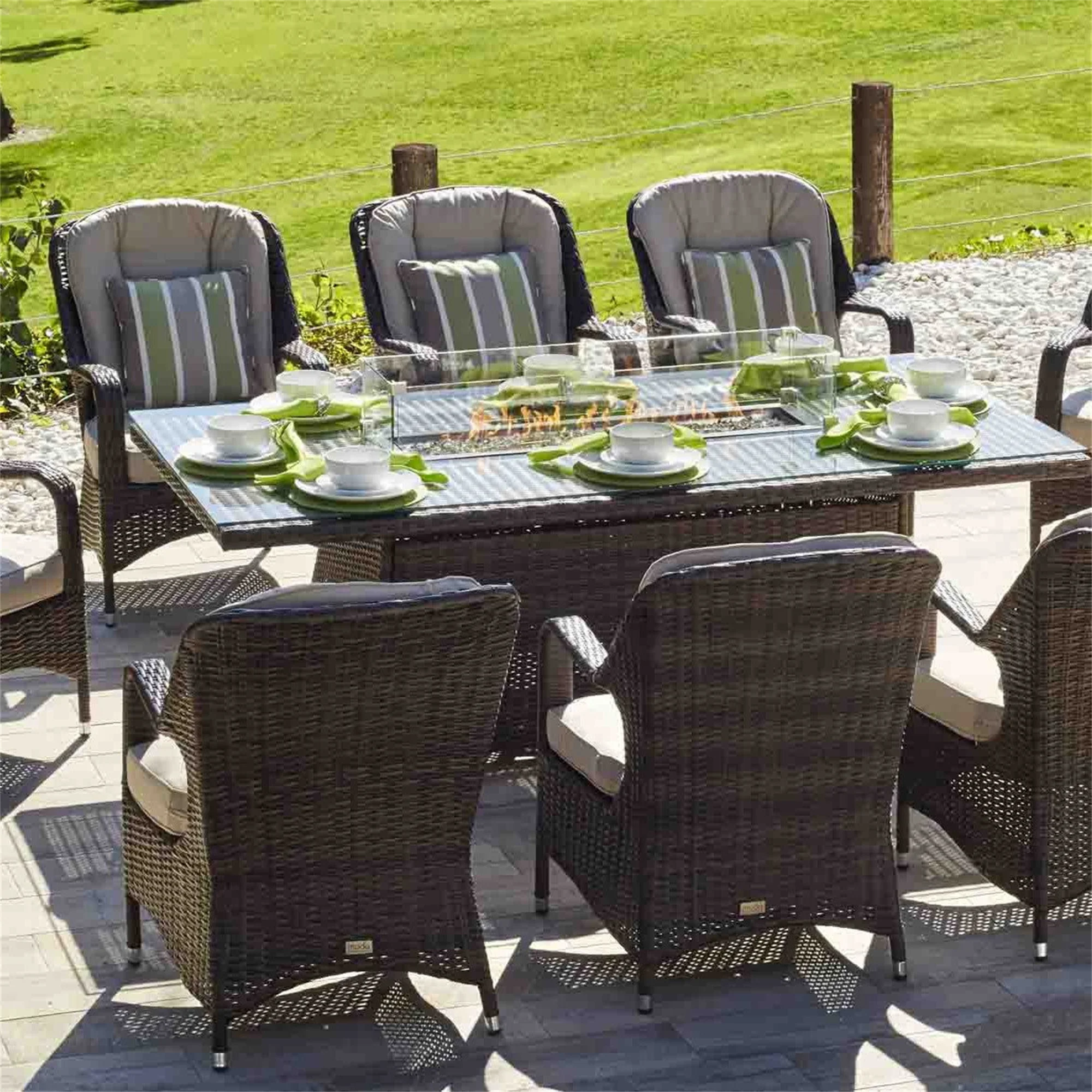 Factory Direct 2026 Modern Courtyard Dinging Set Outdoor Rattan Furniture Patio Wicker Chairs With Fire Pit Table Garden Table