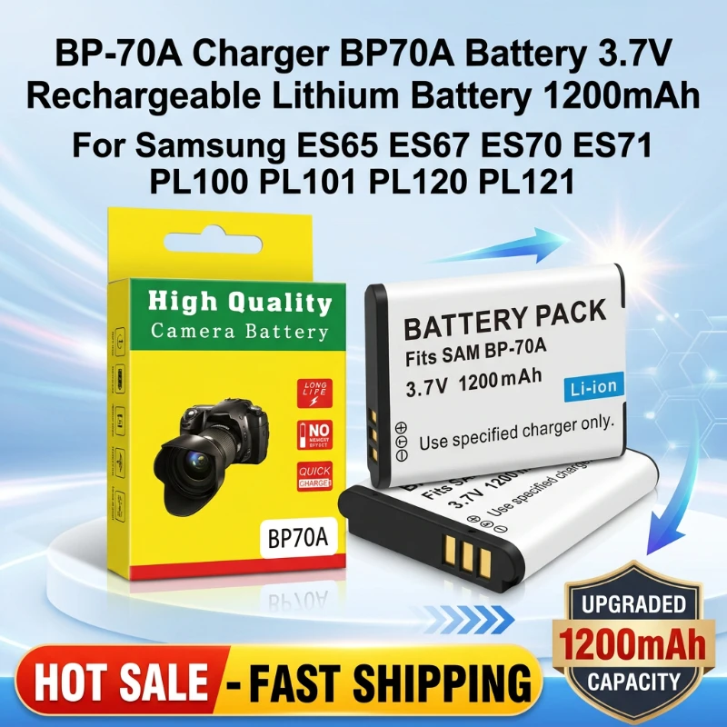 BP-70A Rechargeable Lithium Battery 3.7V 1200mAh BP70A Replacement Cell for Samsung ES65 ES67 ES70 ES71 PL100 PL101 PL120 PL121