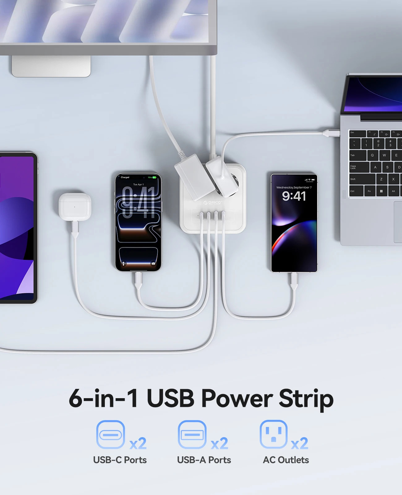 ORICO PD20W Desktop Charge Square Power Strip 3m Extension Cable Electrica Socket Charging Station For Phone Laptop