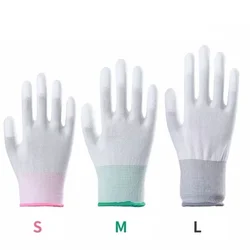 12Pairs/Dozen Nylon PU Finger Coated Gloves White  Glove Anti-static Gloves Clean Knitted Gloves