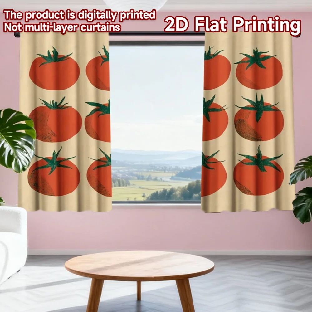 

2D flat printing 2pcs Curtains Nine Red Tomatoes Digital Printed Polyester Drapes Festive Holiday Use for Holiday Parties Home