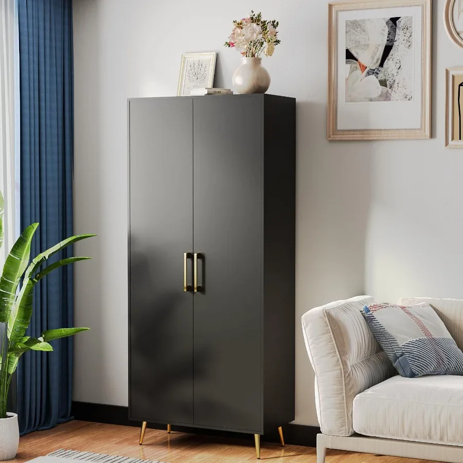 

Kitchen Pantry Storage Cabinet 68.8 H with 2 Door 4 Adjustable Shelves Freestanding Wooden Cupboard for Dining Room Living Room