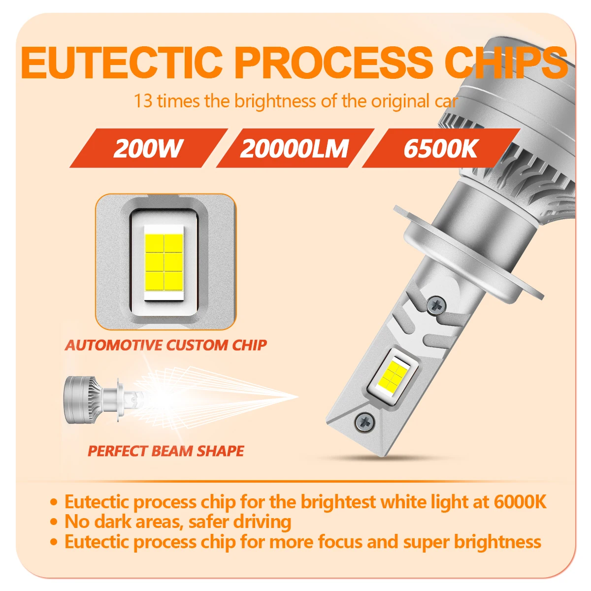 200W h7 led headlight bulb 6000K white 20000lm 12v h1 h3 h4 h11 h13 880 9005 9006 9012 universal vehicles driving lighting