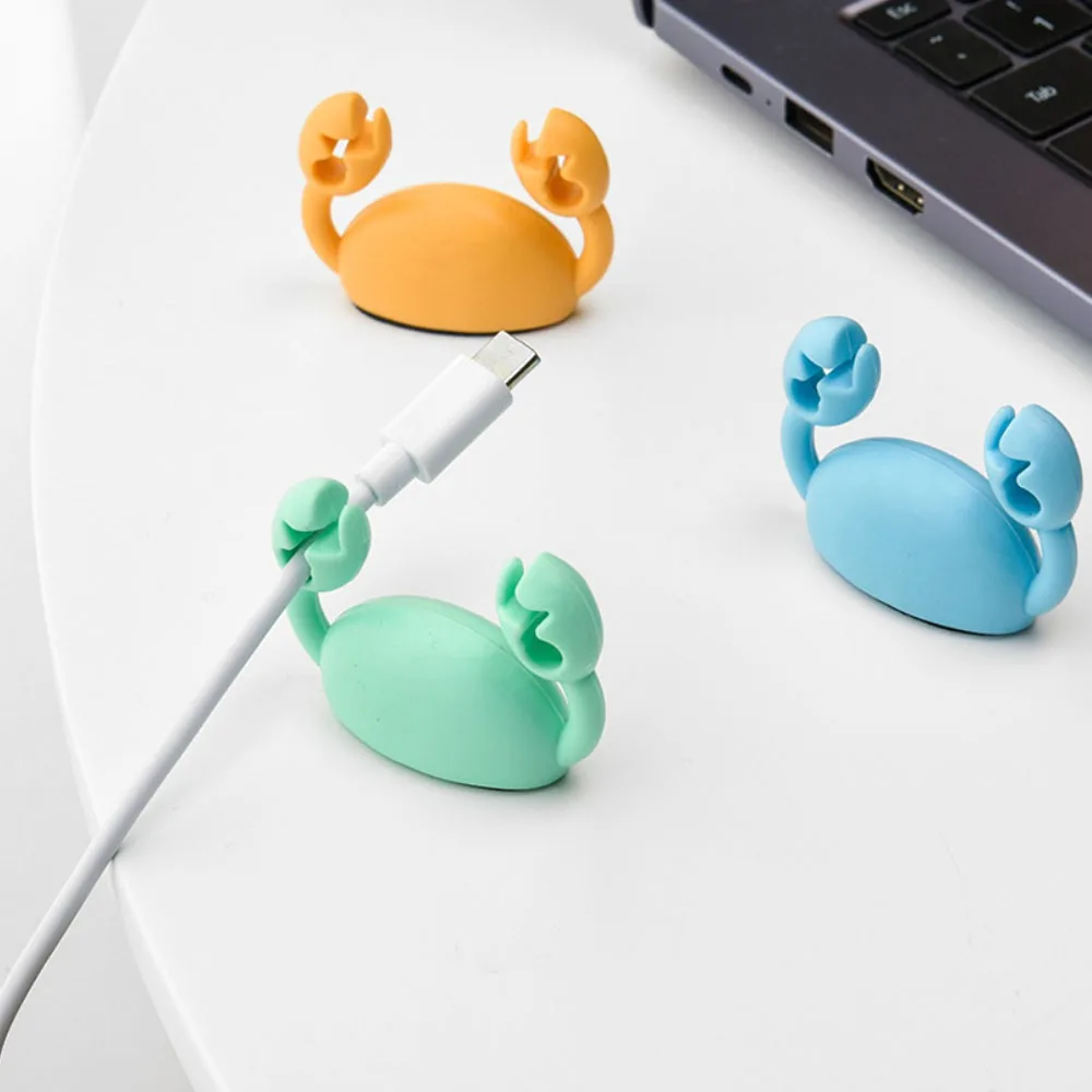 Cute Crab Cable Organizer Clip Data Cable Stand Mobile Phone Charging Cable Organizers Fixer Desk Self-Adhesive Wire Tidy Holder